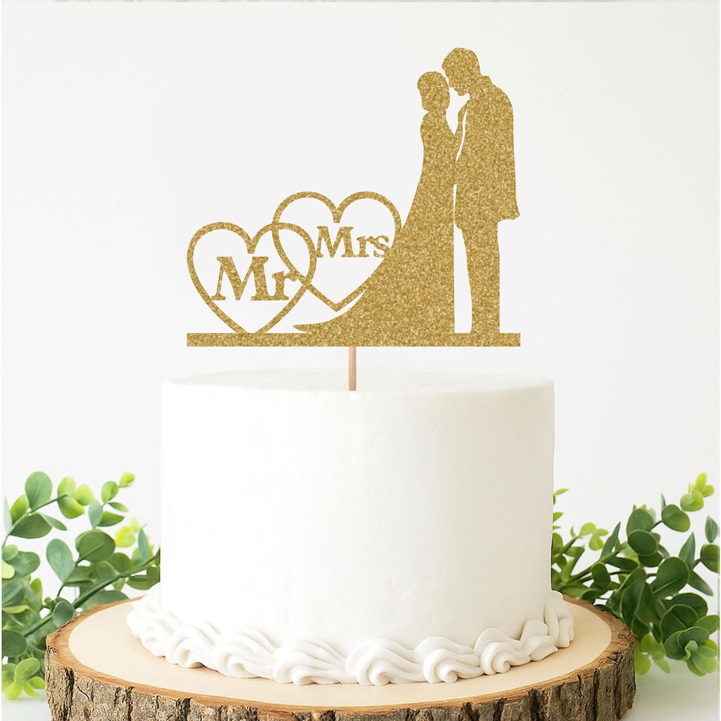Mr & Mrs With Couple Wedding Cake Topper
