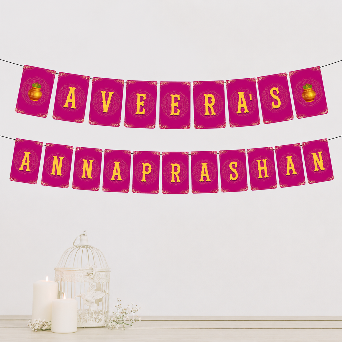 Annaprashan Decoration for Baby Girl Banner | New Born Celebration | Rice Ceremony Pink Color