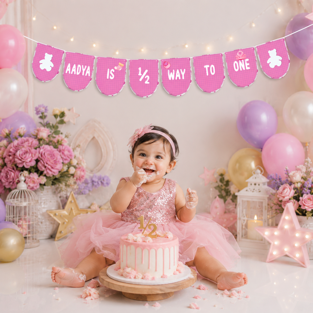Half Birthday Banner | Halfway To One | Girl 6 Months Birthday Banner