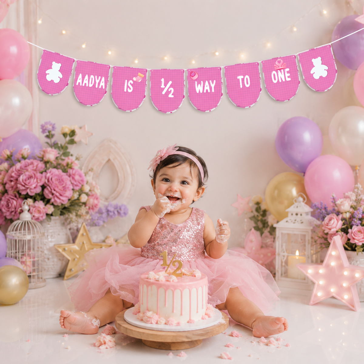 Half Birthday Banner | Halfway To One | Girl 6 Months Birthday Banner