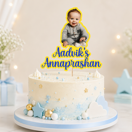 Annaprashan Cake Topper For Baby Boy | Rice Feeding Ceremony Cake Decor | Photo Cake Topper