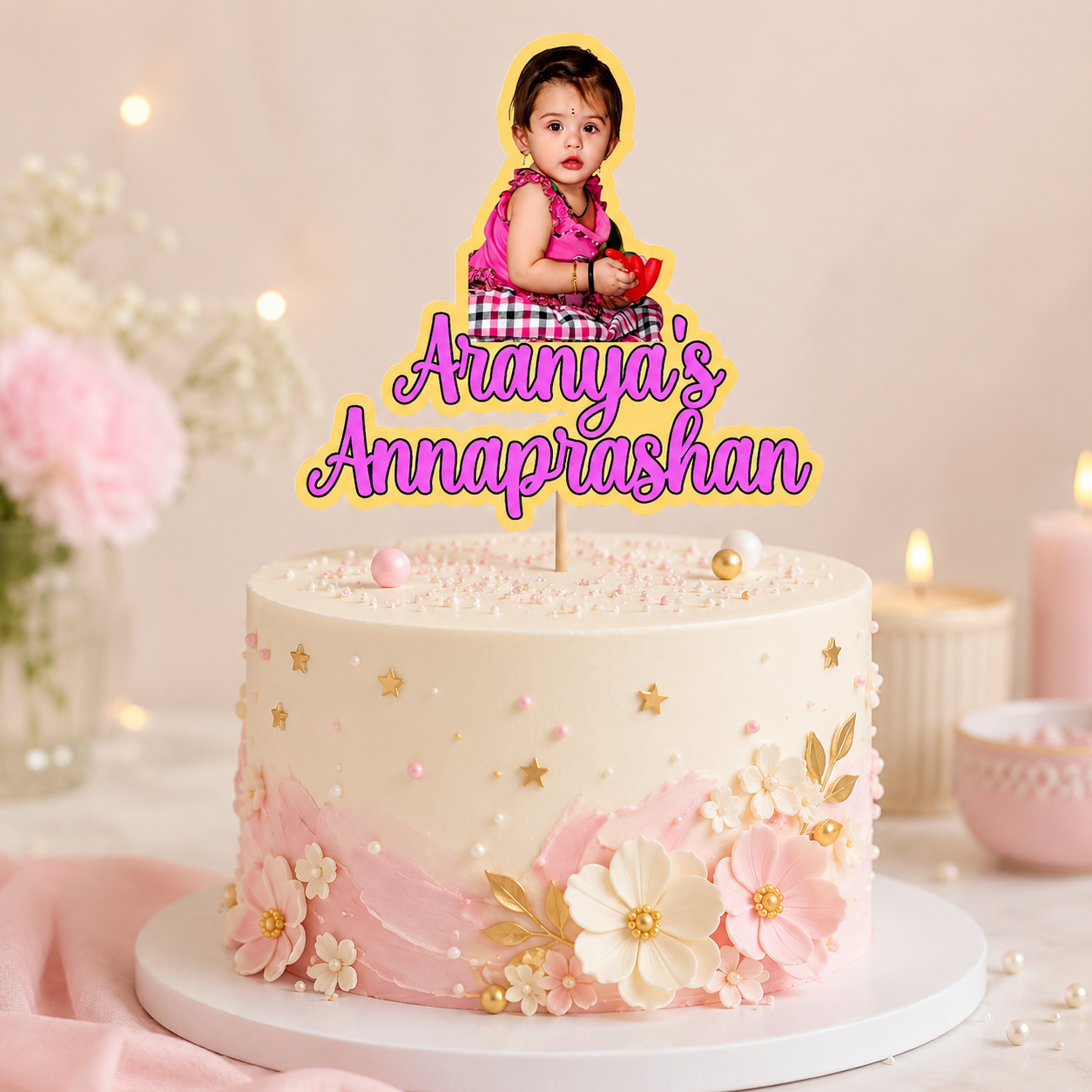 Annaprashan Cake Topper For Baby Girl | Rice Feeding Ceremony Cake Decor | Photo Cake Topper
