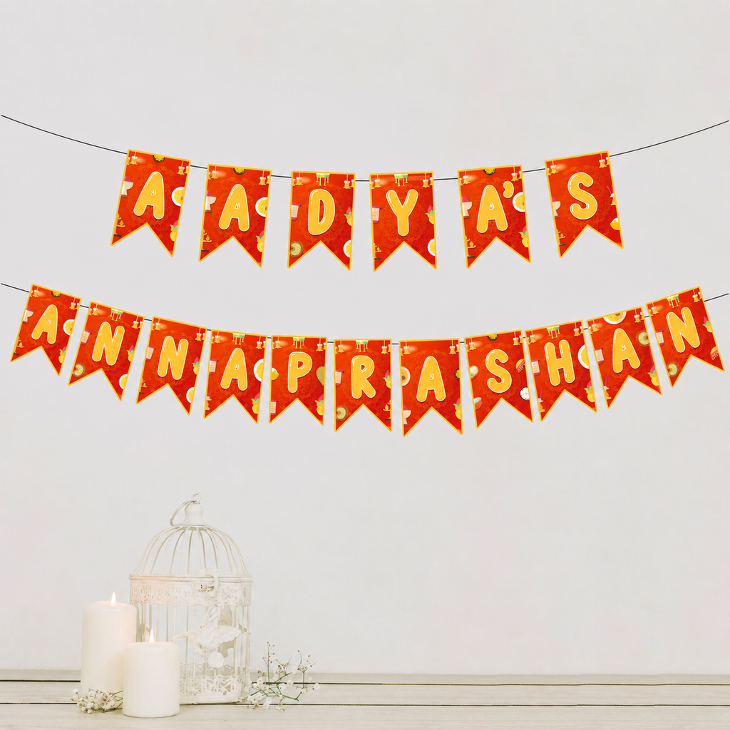 Annaprashan Decoration for Baby Boy & Baby Girl Banner | New Born Celebration | Rice Ceremony Orange Color