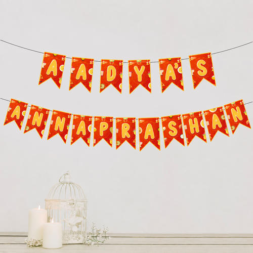 Annaprashan Decoration for Baby Boy & Baby Girl Banner | New Born Celebration | Rice Ceremony Orange Color