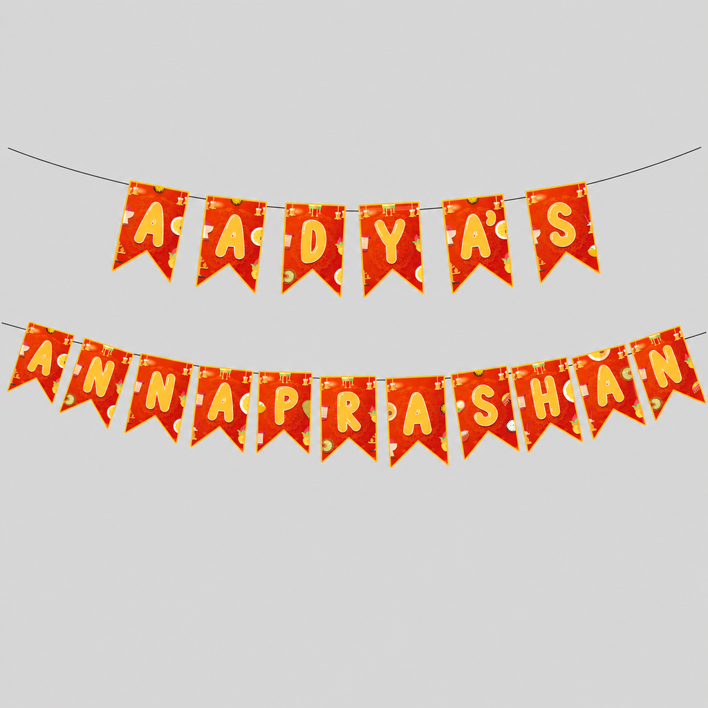 Annaprashan Decoration for Baby Boy & Baby Girl Banner | New Born Celebration | Rice Ceremony Orange Color