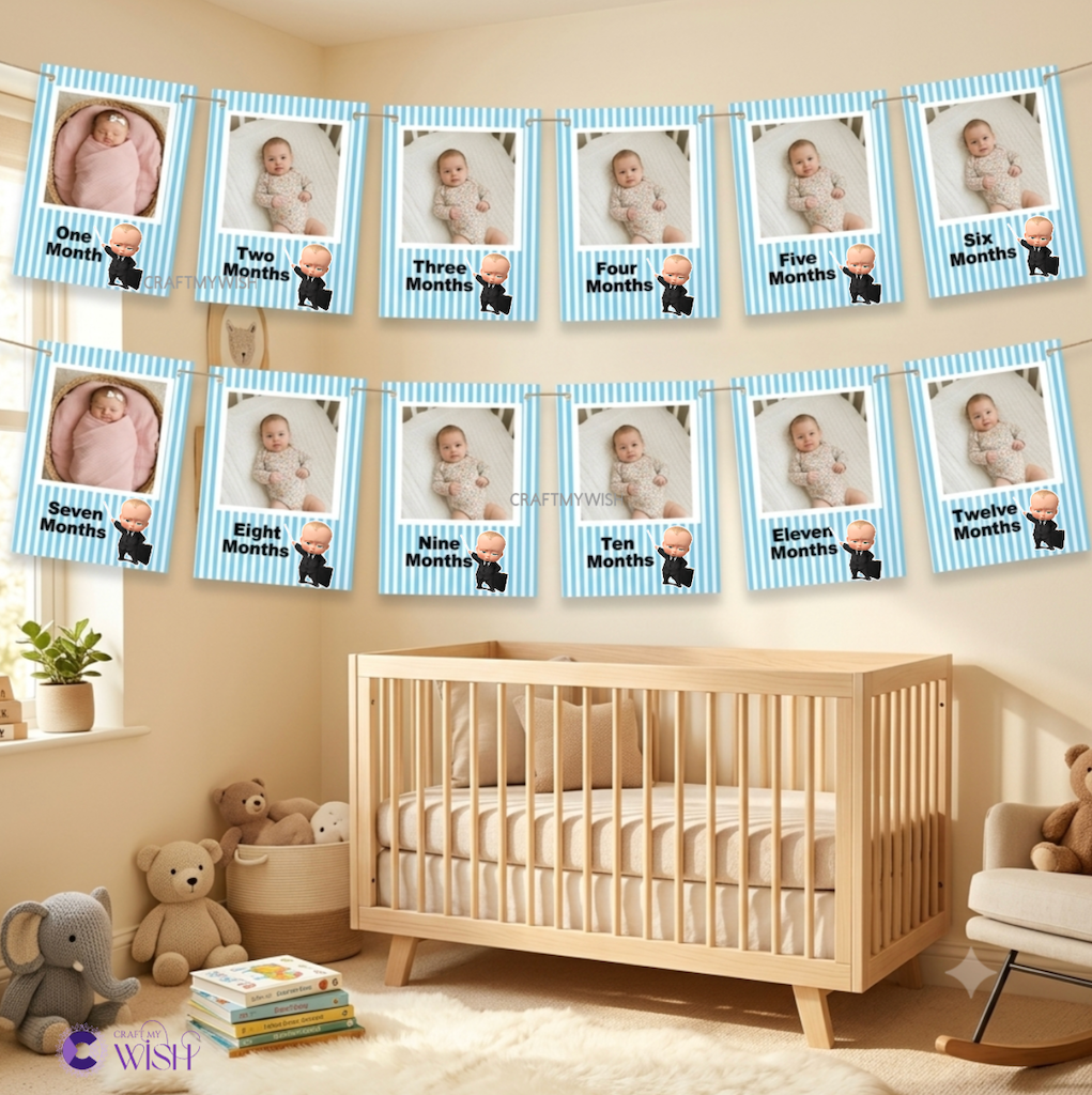 Boss Baby 12 Months Photo Banner – Birthday Decor