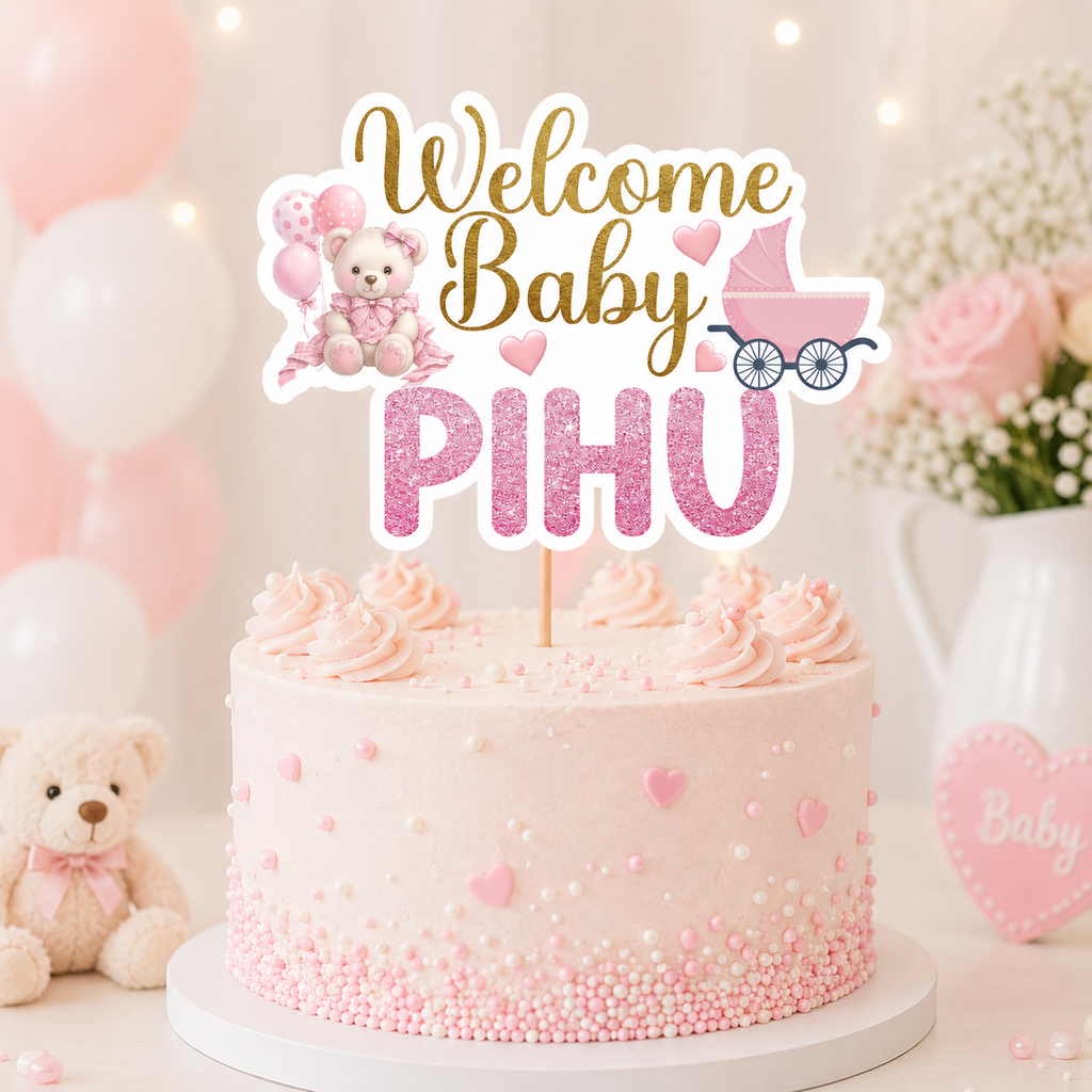 Baby Welcome Cake Topper | Baby Boy PINK Decor