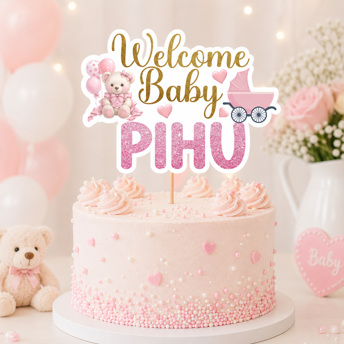 Baby Welcome Cake Topper | Baby Boy PINK Decor