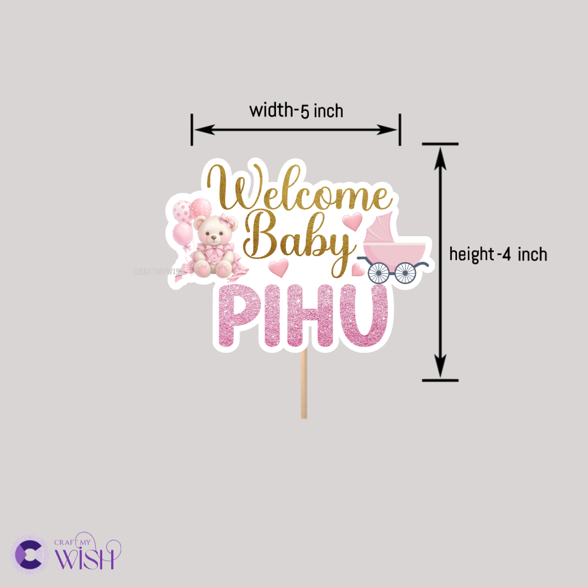 Baby Welcome Cake Topper | Baby Boy PINK Decor