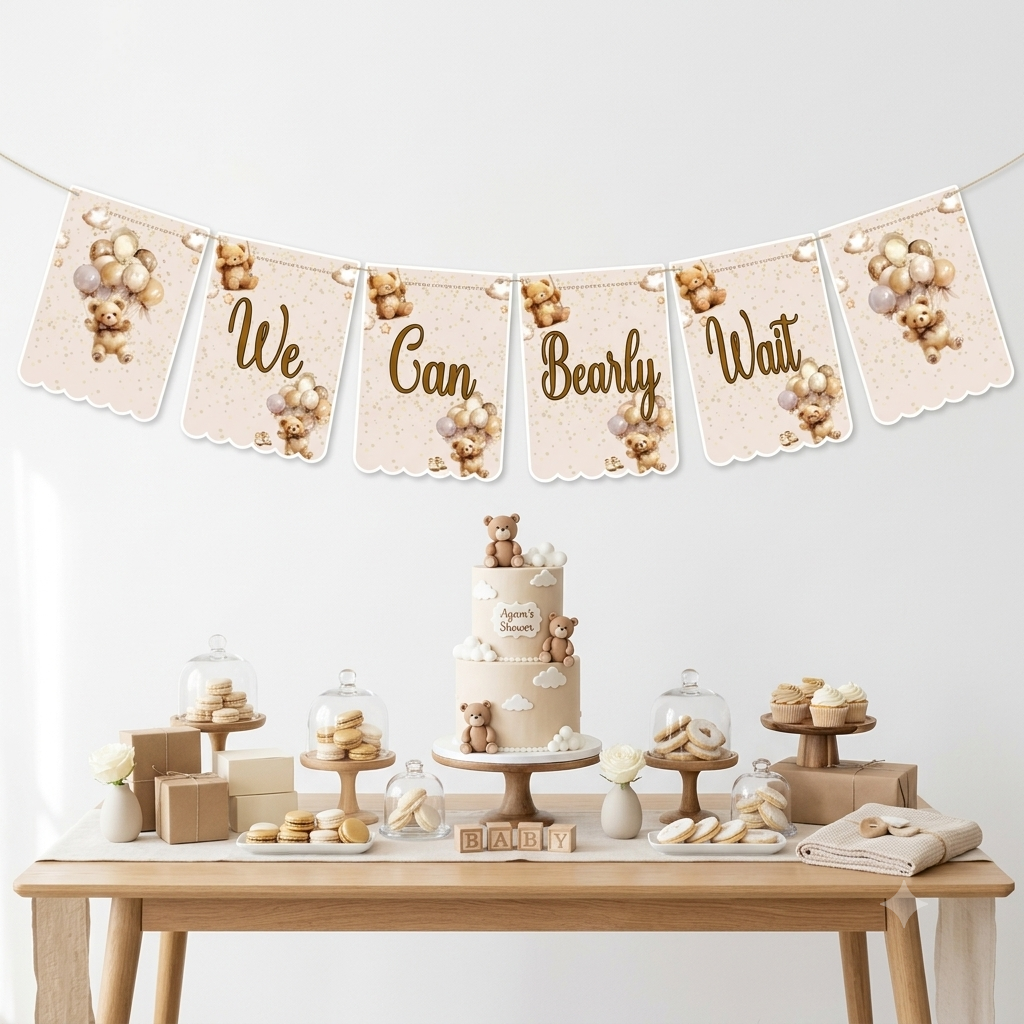 We Can Bearly Wait Banner Baby Shower Theme