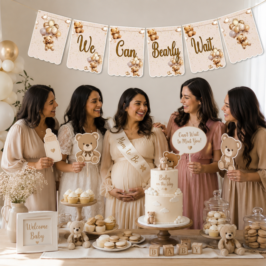 We Can Bearly Wait Banner Baby Shower Theme