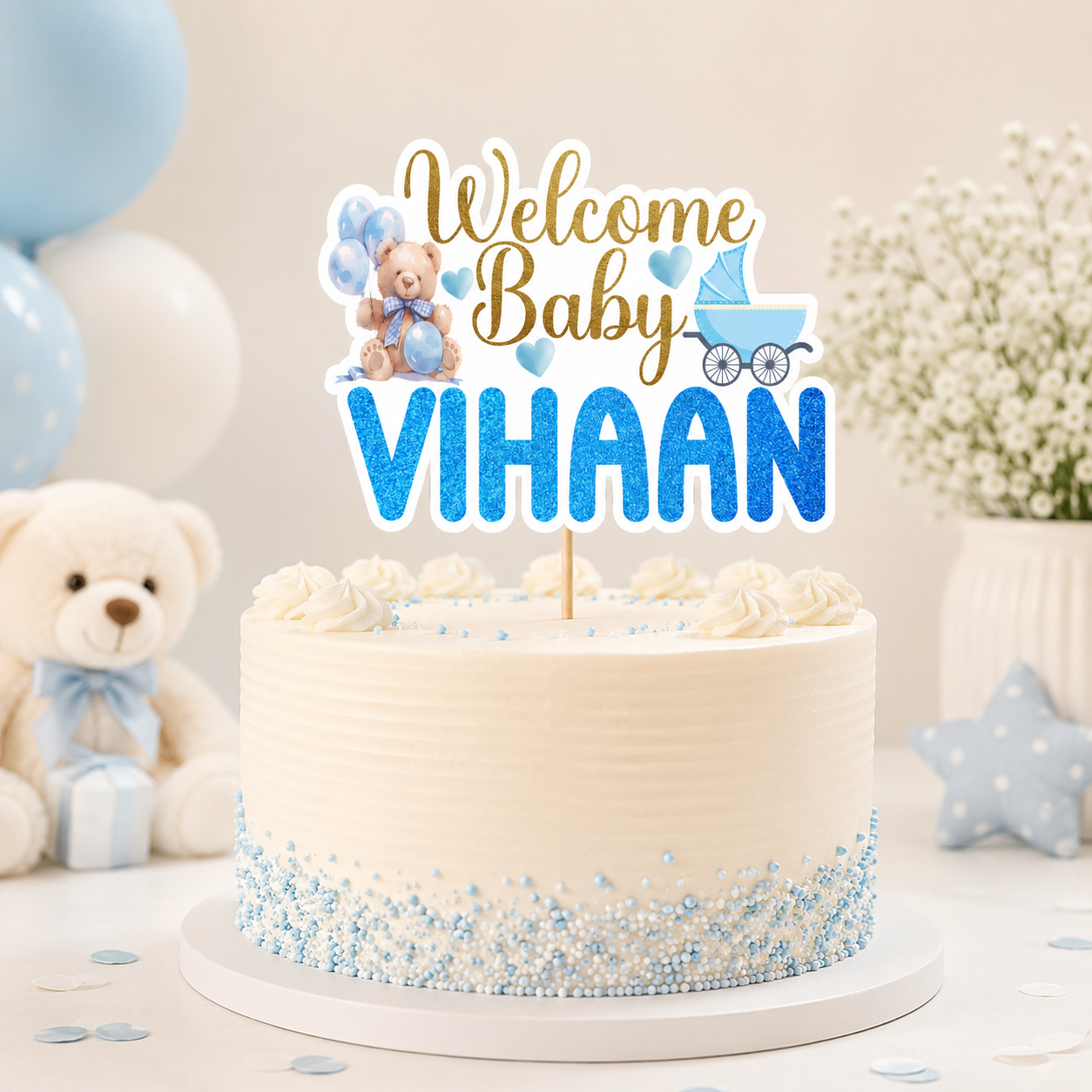 Baby Welcome Cake Topper | Baby Boy Blue Decor