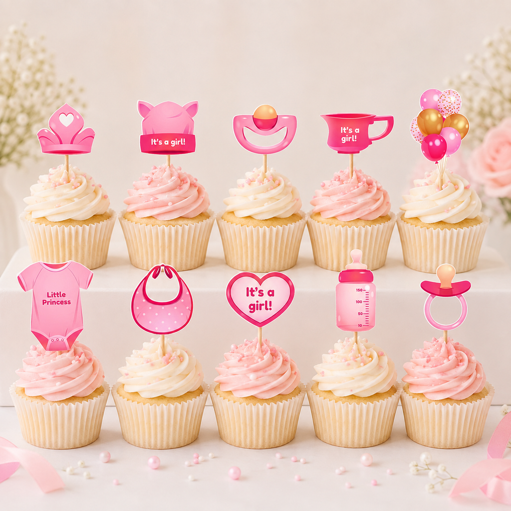 Baby Girl Welcome Cupcake Topper | Pink Newborn Homecoming Decor