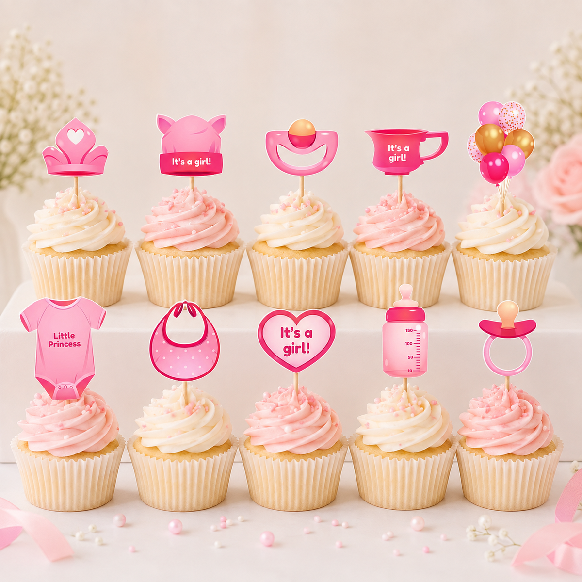 Baby Girl Welcome Cupcake Topper | Pink Newborn Homecoming Decor