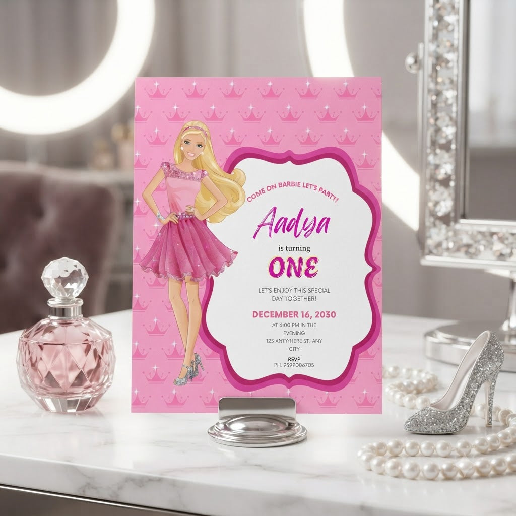 Barbie Theme Birthday Invitation Card | Personalized Party Invite