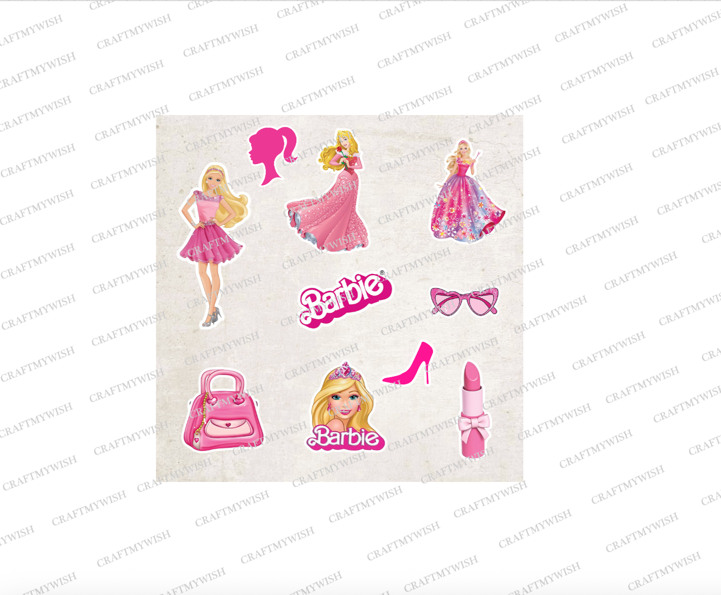 Barbie Theme Cake Topper Printed