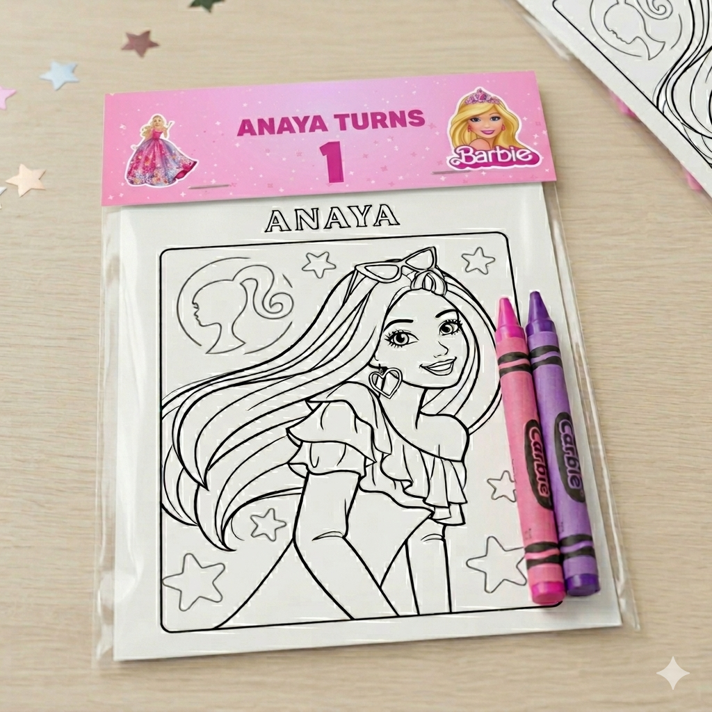 Barbie Return Gift Personalized Coloring Sheets