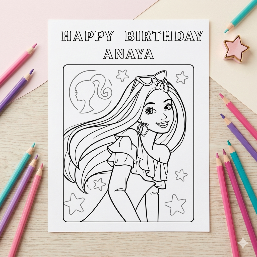 Barbie Return Gift Personalized Coloring Sheets