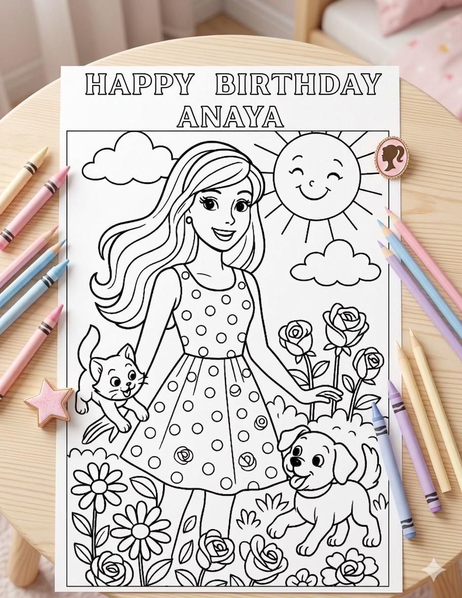 Barbie Return Gift Personalized Coloring Sheets