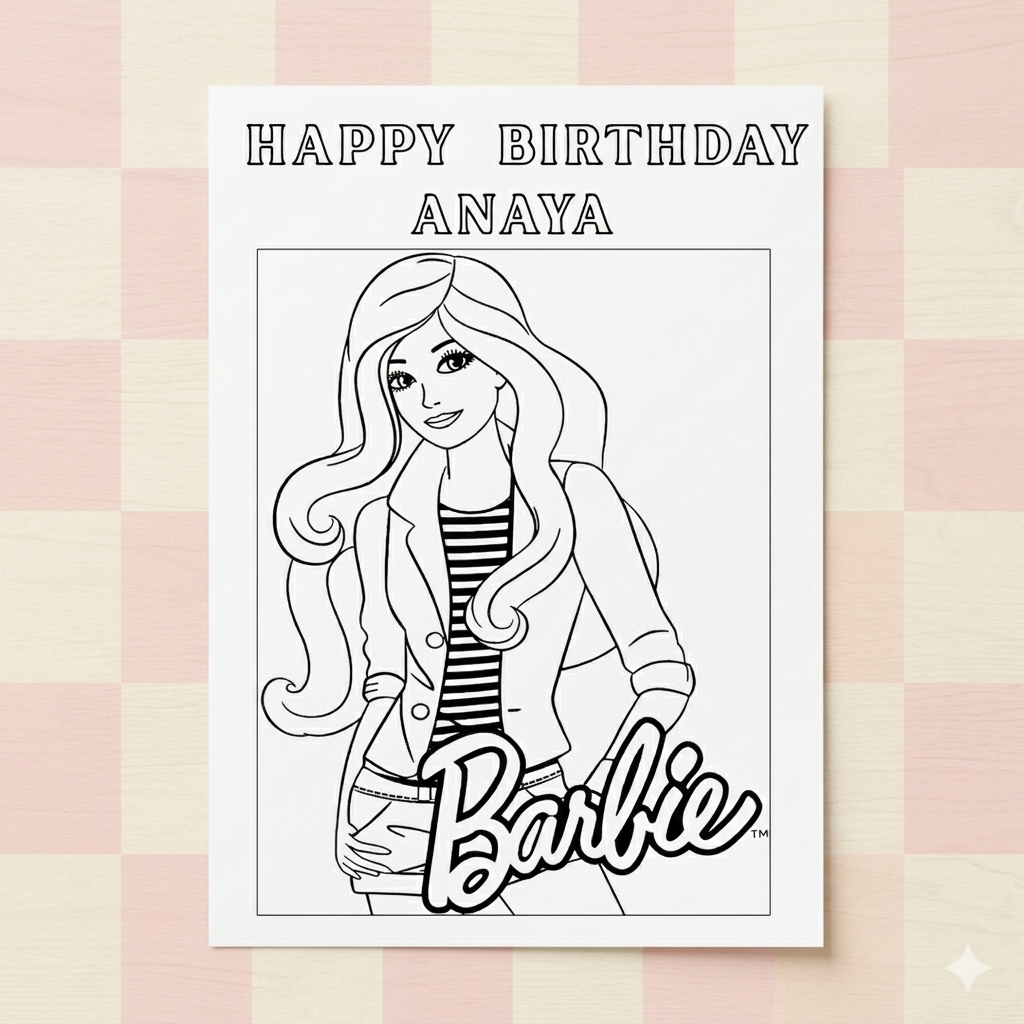 Barbie Return Gift Personalized Coloring Sheets