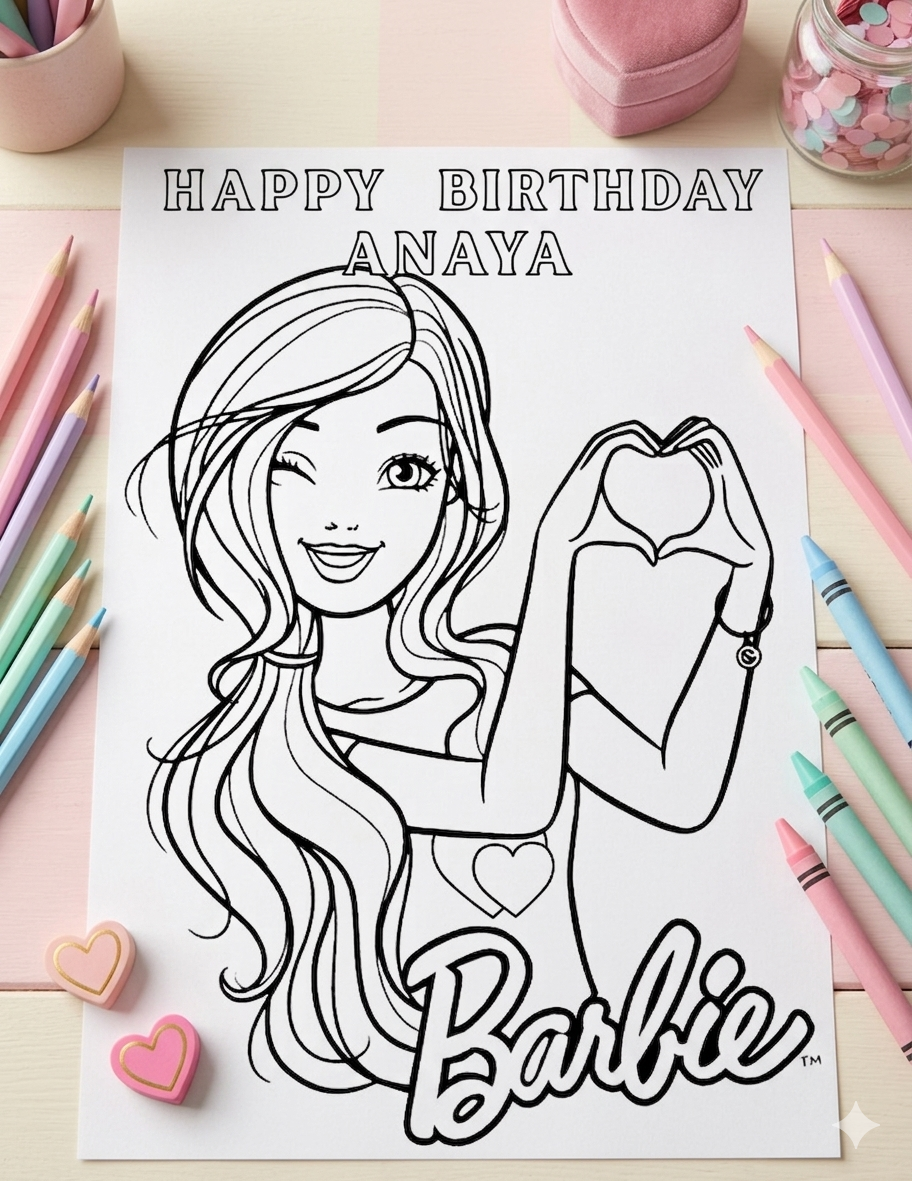 Barbie Return Gift Personalized Coloring Sheets