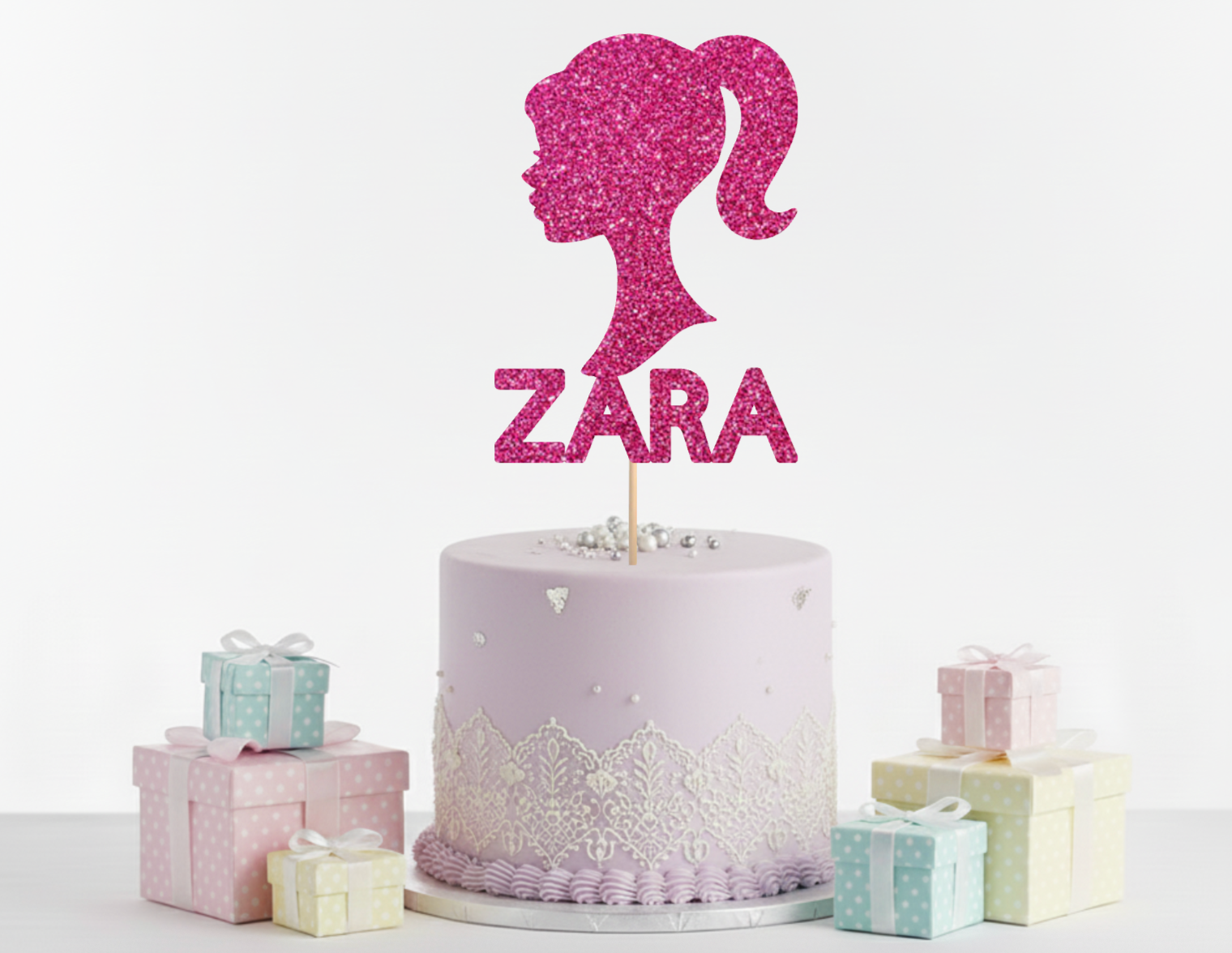Barbie Theme Glitter Cake Topper