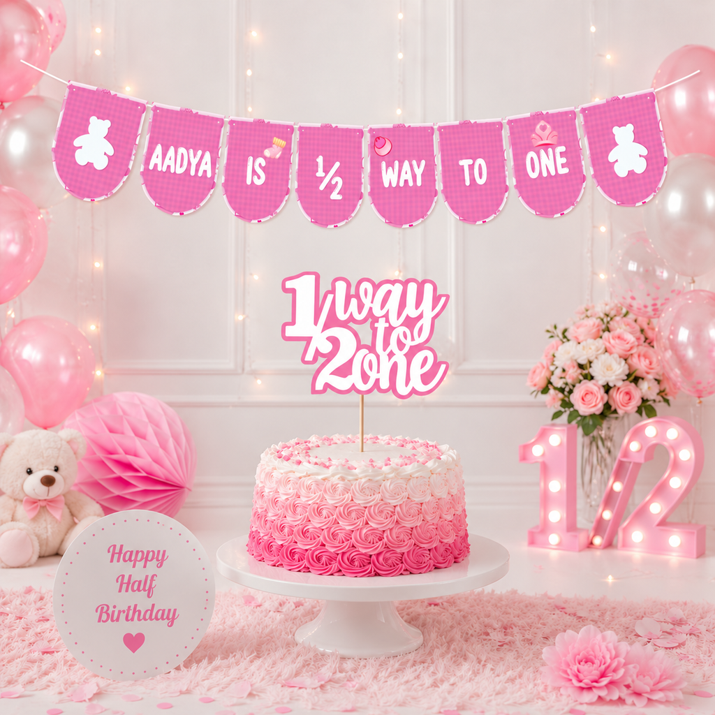 SIX Months/ Half Birthday Basic Package For Baby GIRL | Half Way To ONE Decor