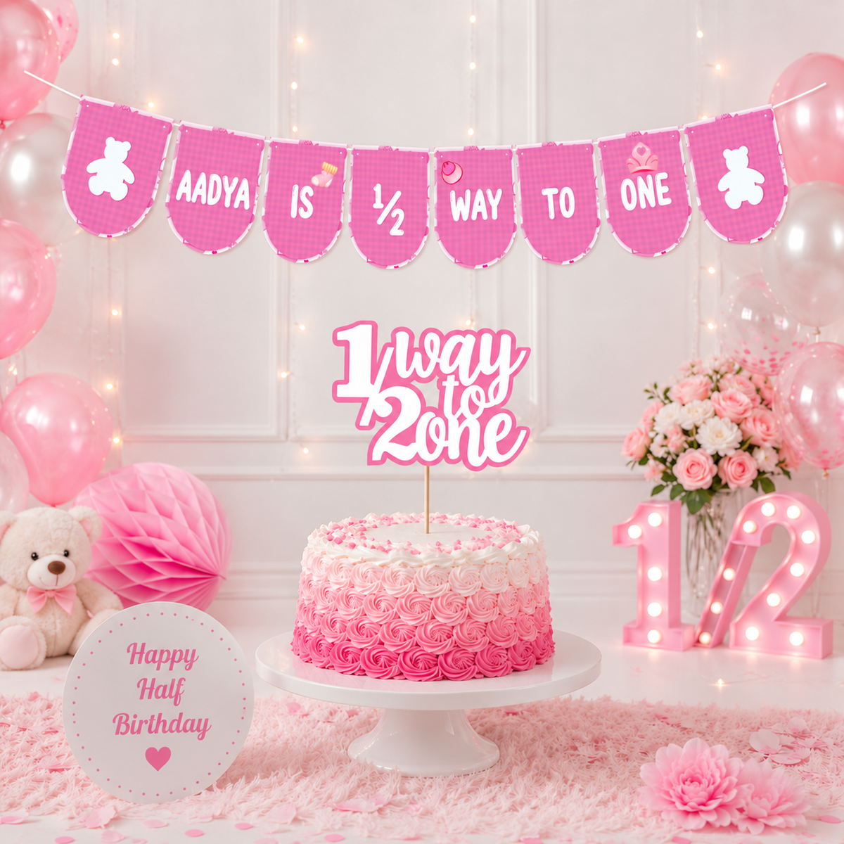 SIX Months/ Half Birthday Basic Package For Baby GIRL | Half Way To ONE Decor