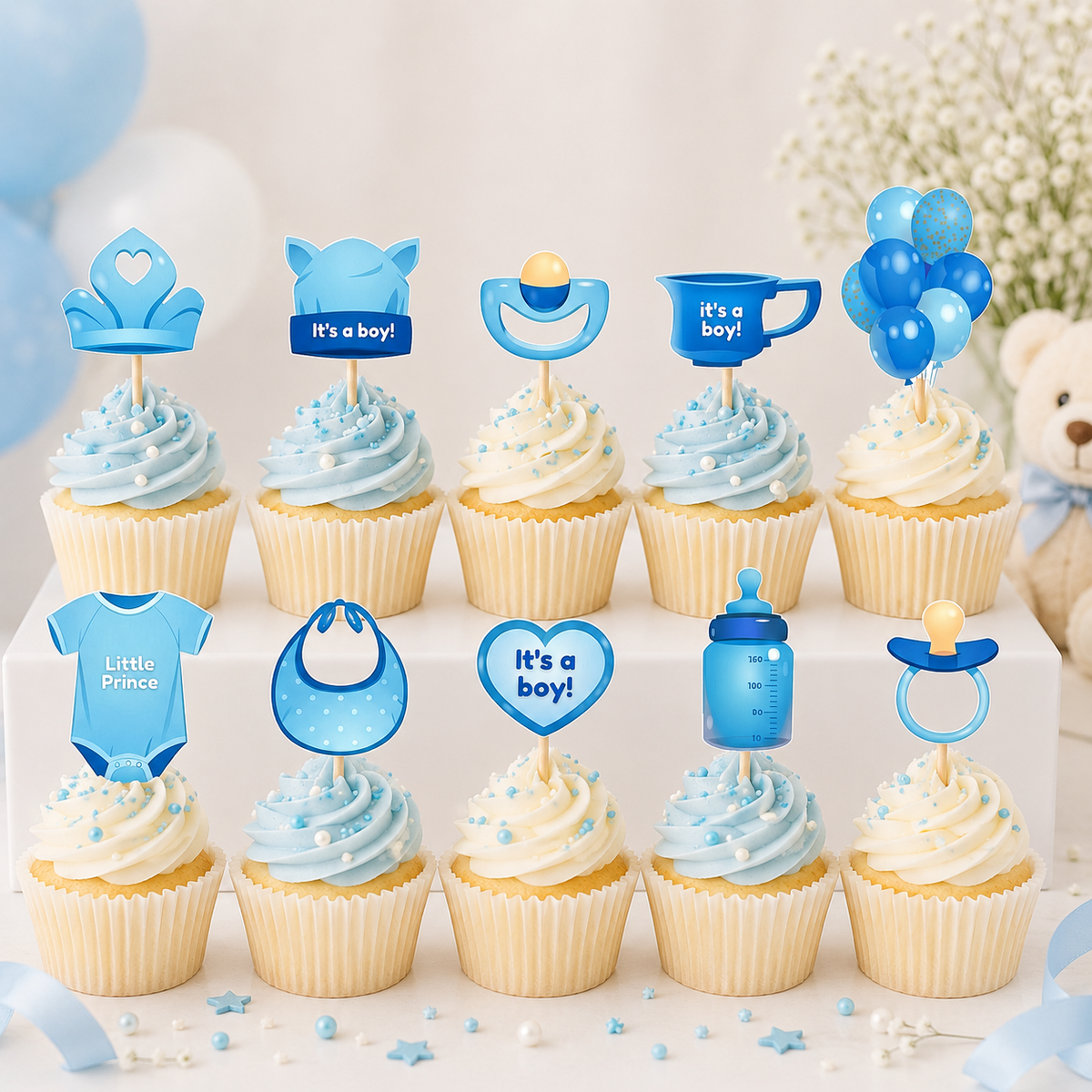 Baby Boy Welcome Cupcake Topper | Blue Newborn Homecoming Decor