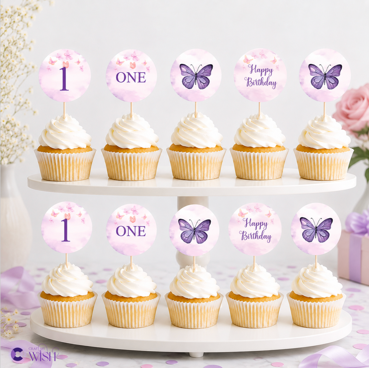 Butterfly cupcake toppers printed