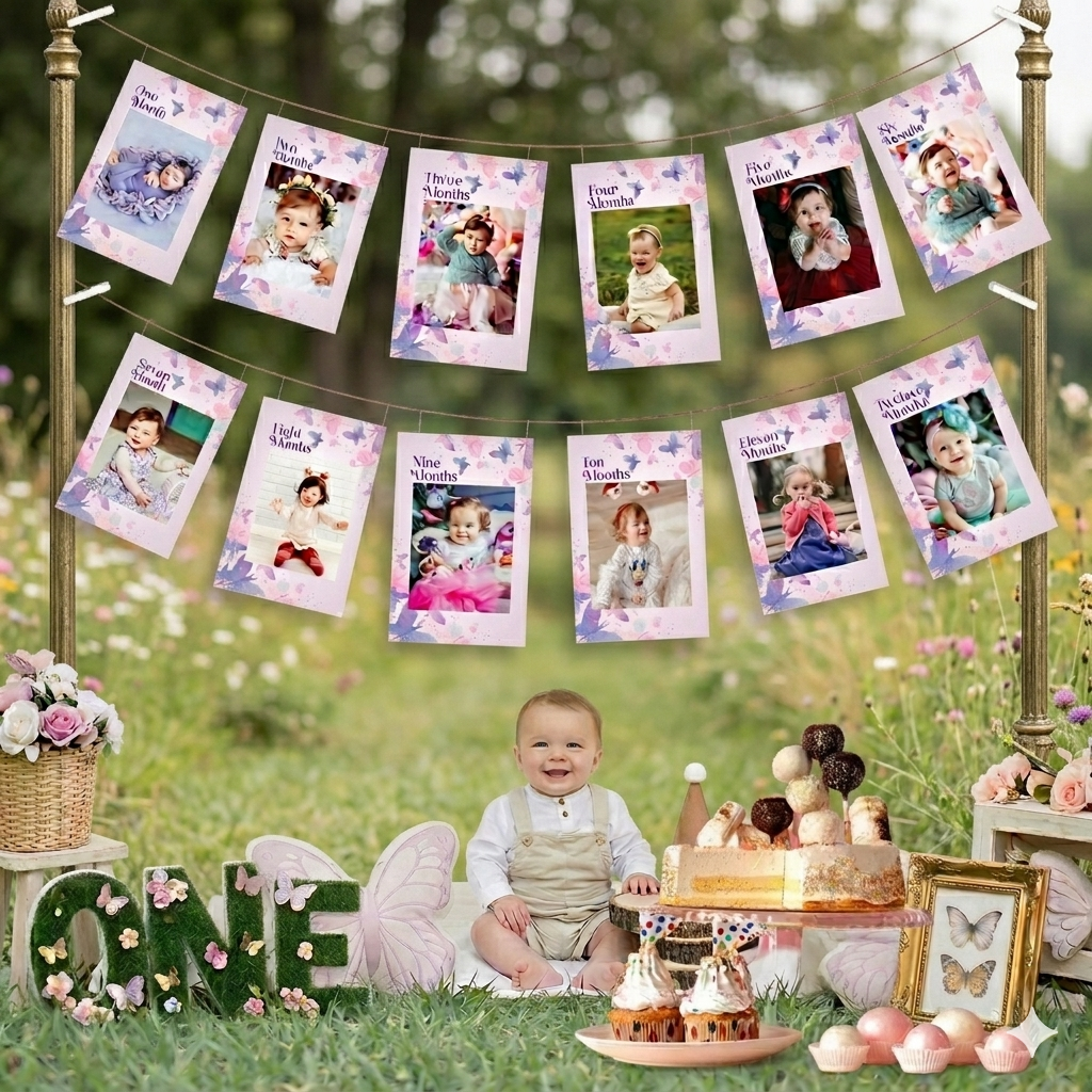 Butterfly Theme 12 Months Photo Banner