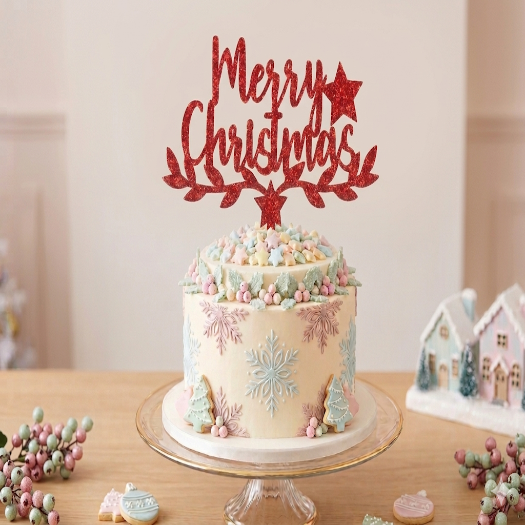 Merry Christmas Cake Topper Design 1