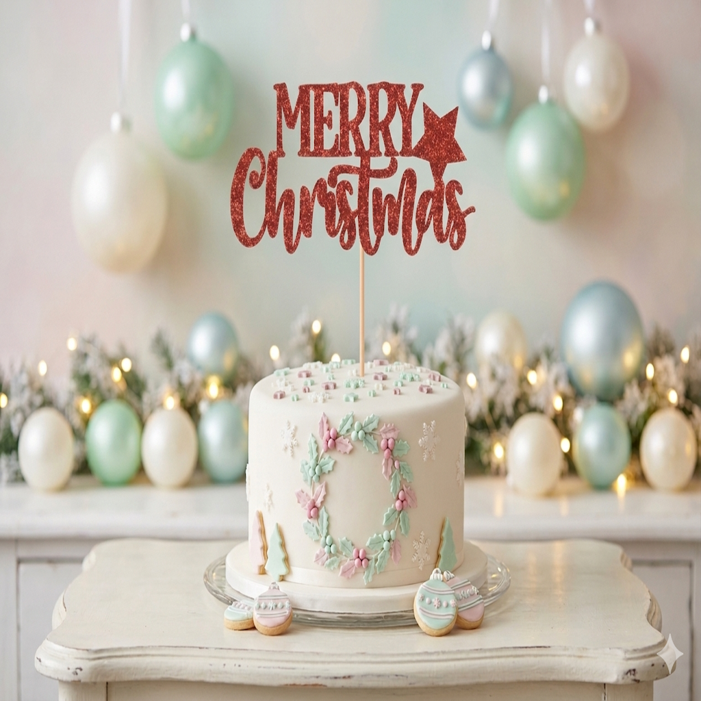 Merry Christmas Cake Topper Design 2