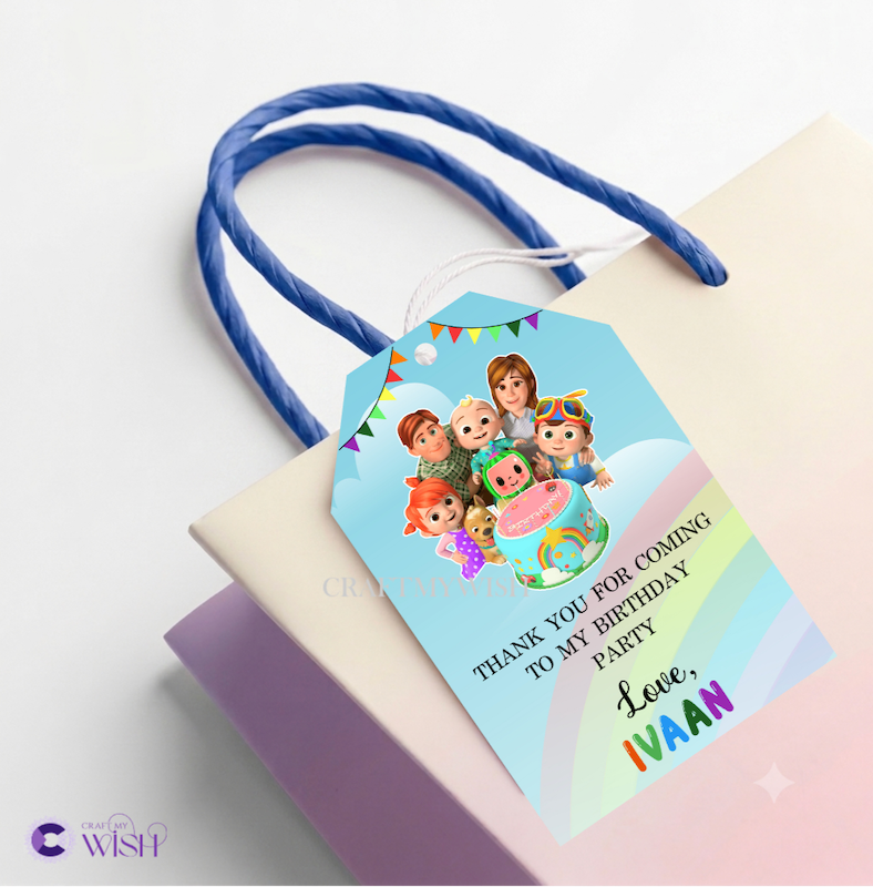 Cocomelon Gift Tag – Printed Birthday Party Favour Tag for Kids Design1