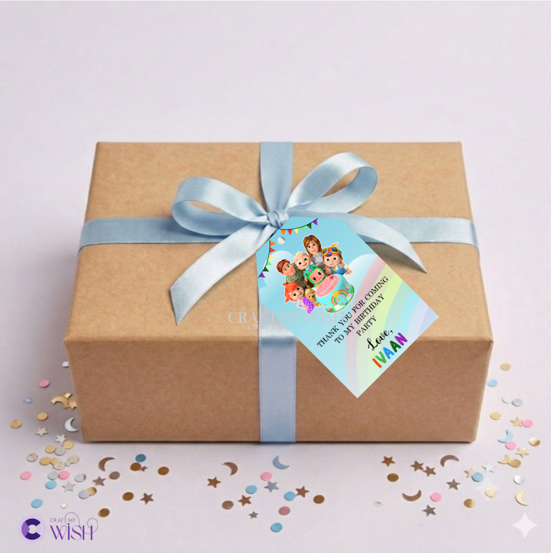 Cocomelon Gift Tag – Printed Birthday Party Favour Tag for Kids Design1