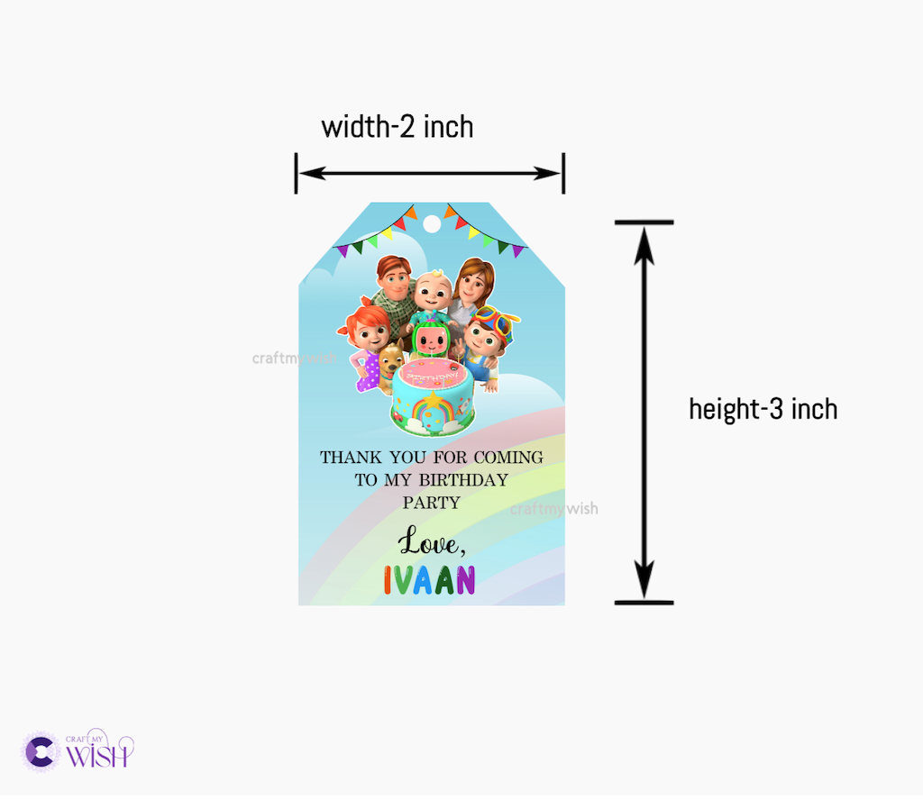 Cocomelon Gift Tag – Printed Birthday Party Favour Tag for Kids Design1