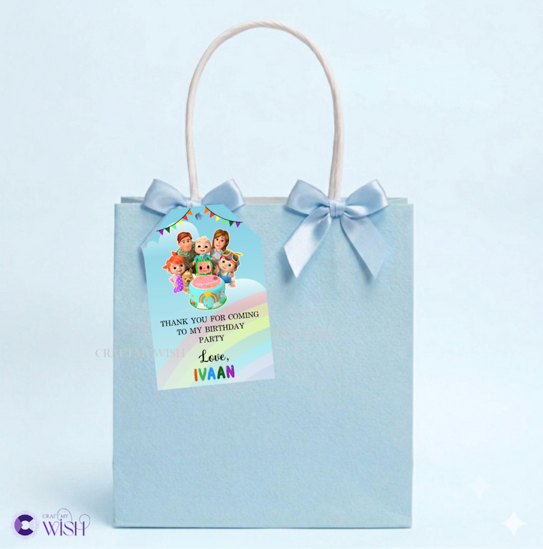 Cocomelon Gift Tag – Printed Birthday Party Favour Tag for Kids Design1