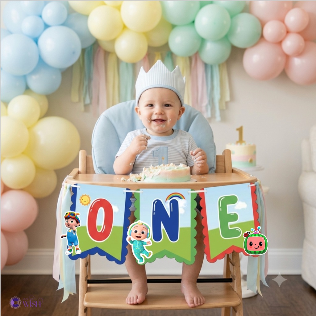 Cocomelon High Chair Banner – Printed 1st Birthday Party Decoration