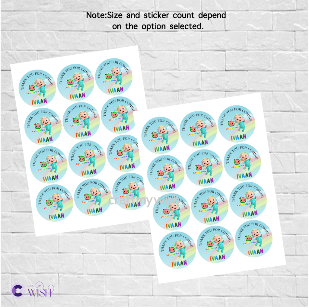 Cocomelon Theme Sticker – Kids Birthday Party Return Gift Sticker Design2