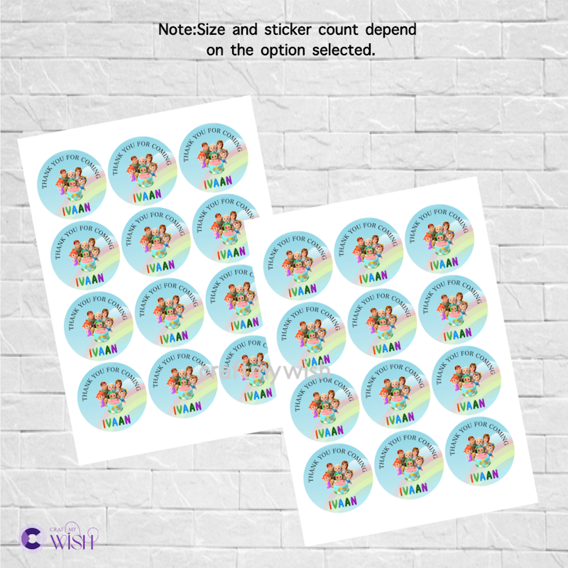 Cocomelon Theme Sticker – Kids Birthday Party Return Gift Sticker Design1