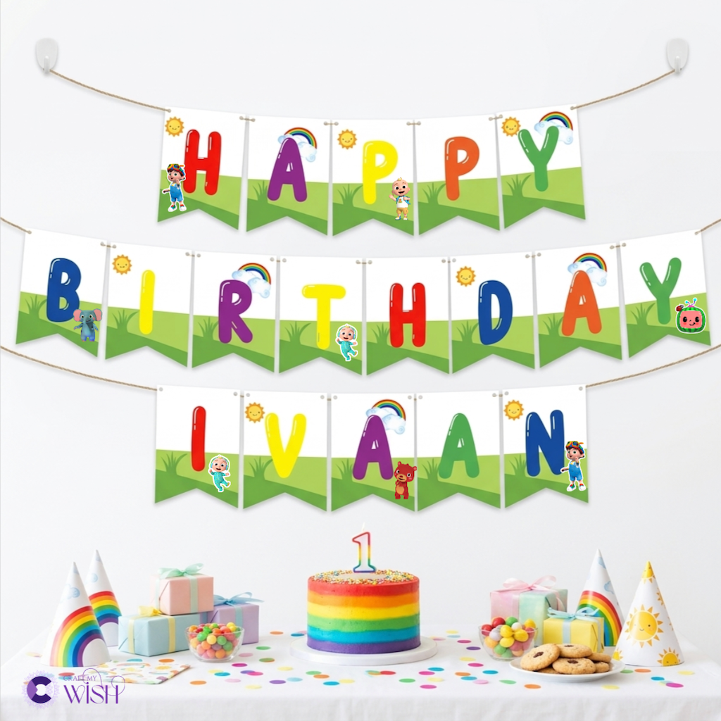 Cocomelon Personalized Paper Bunting – Printed Birthday Party Decoration