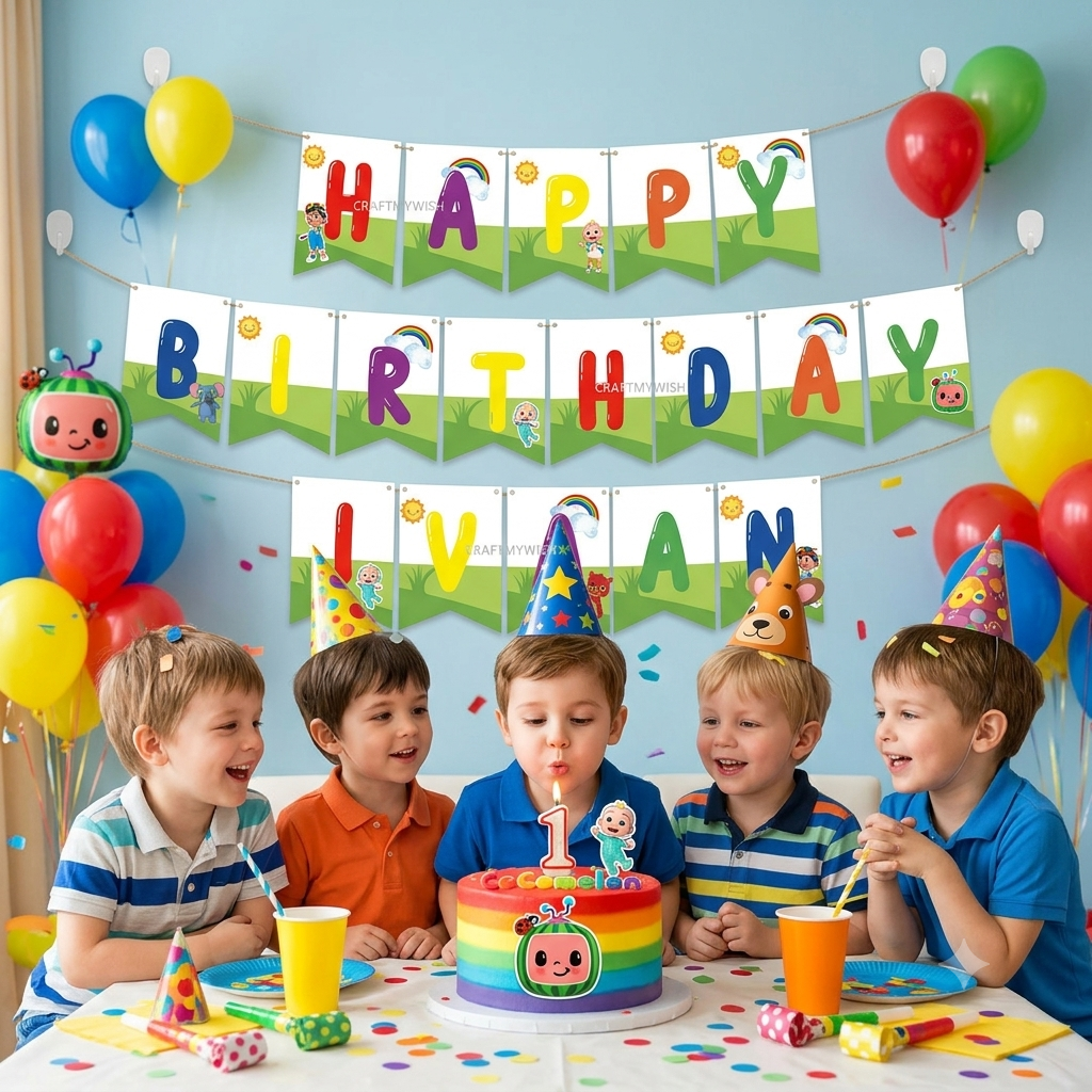 Cocomelon Personalized Paper Bunting – Printed Birthday Party Decoration