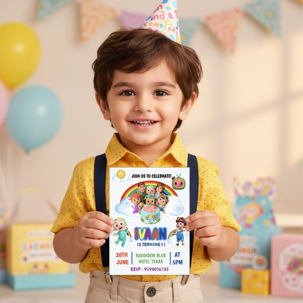 Cocomelon Birthday Invitation – Hard Copy and Digital Soft Copy