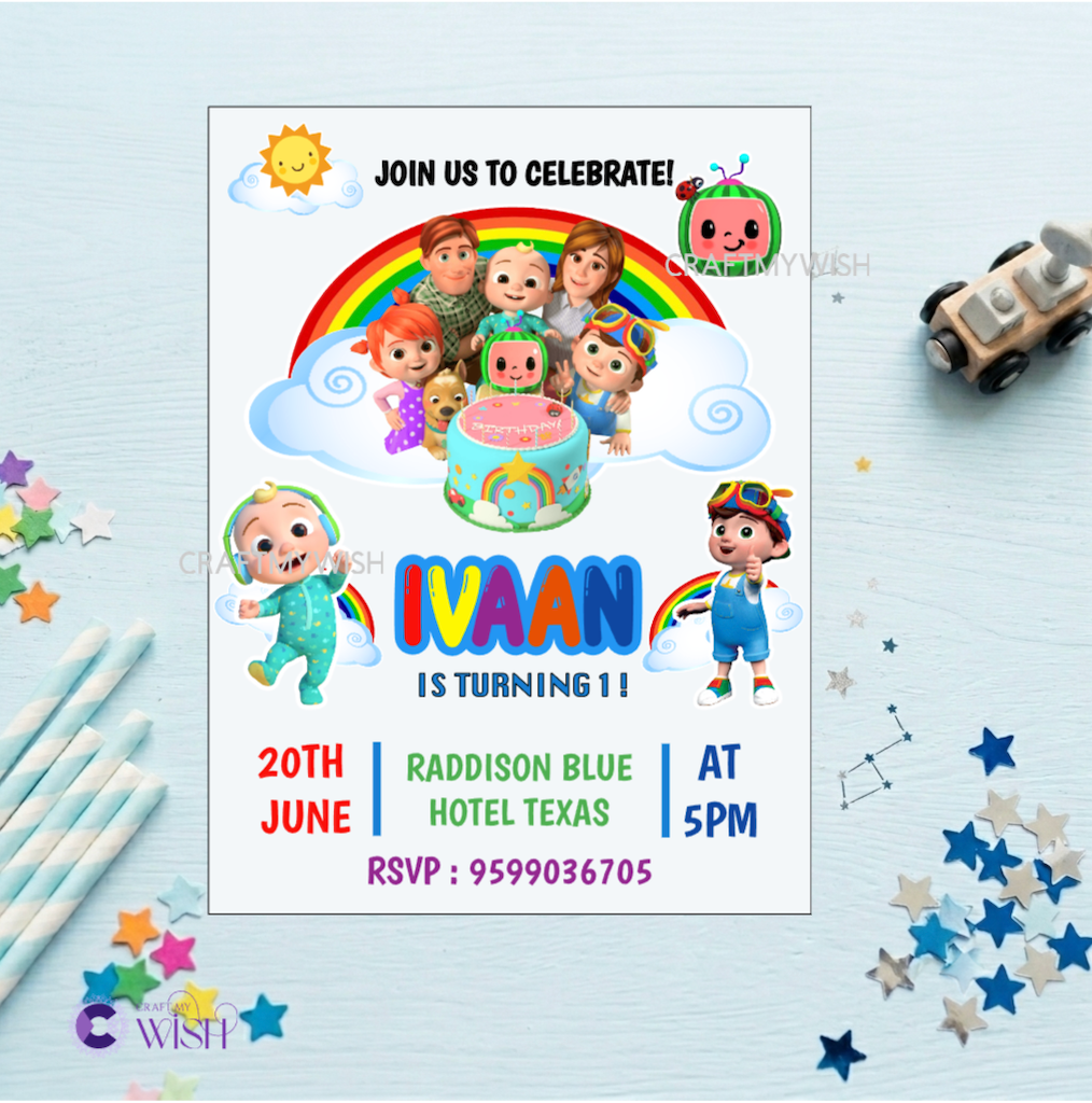 Cocomelon Birthday Invitation – Hard Copy and Digital Soft Copy