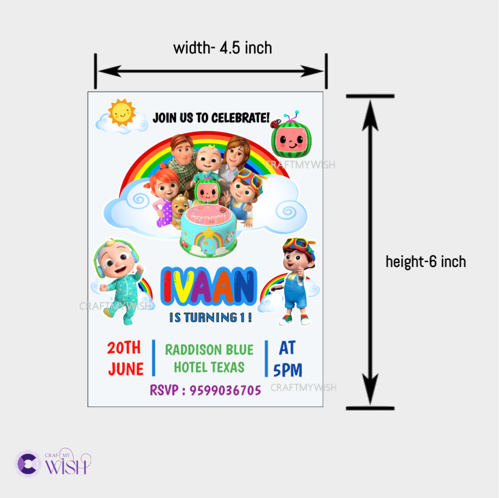 Cocomelon Birthday Invitation – Hard Copy and Digital Soft Copy