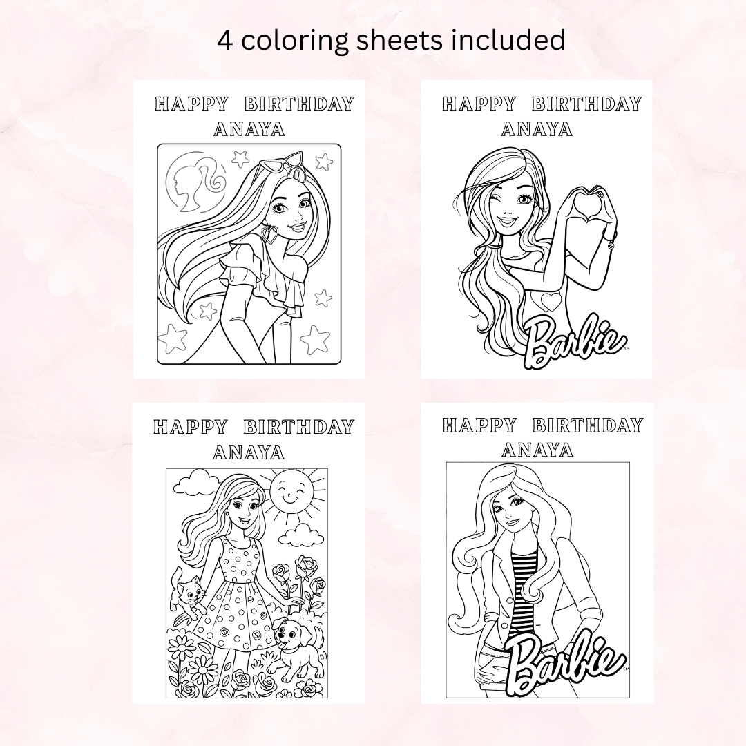 Barbie Return Gift Personalized Coloring Sheets