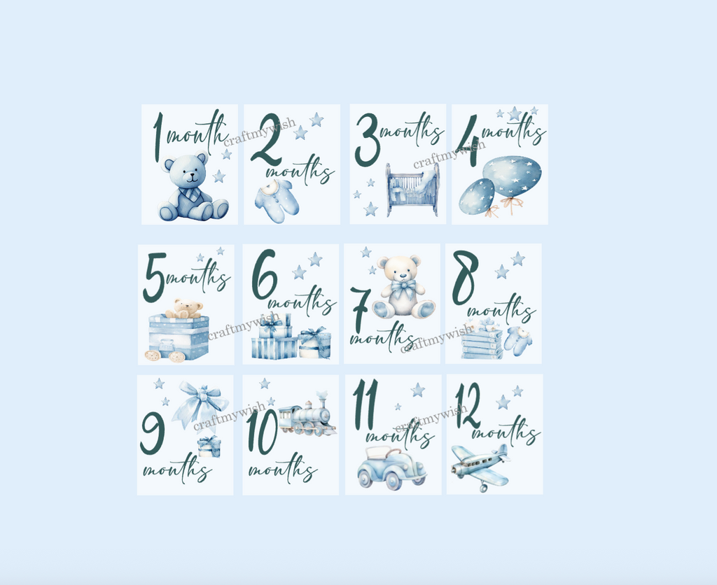 Baby Boy Milestone Cards |  Baby Monthly Cards