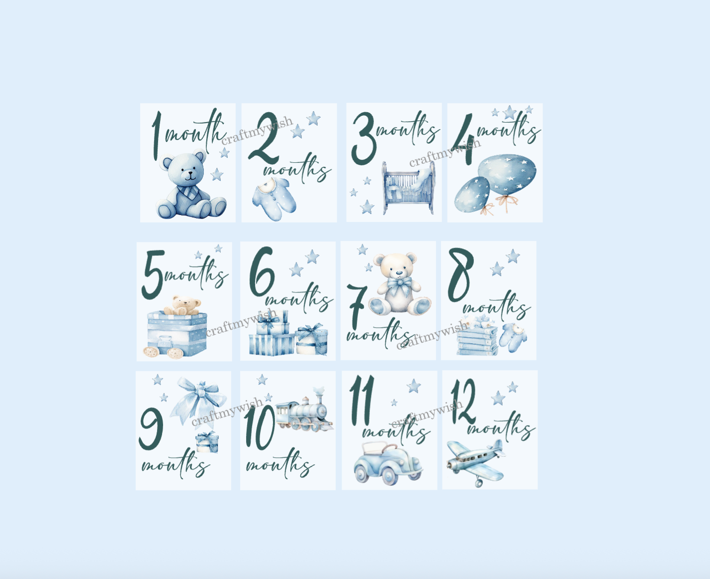Baby Boy Milestone Cards |  Baby Monthly Cards