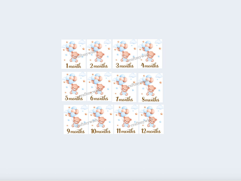 Baby Boy Teddy Bear Theme Monthly Cards  |  Baby Monthly Cards