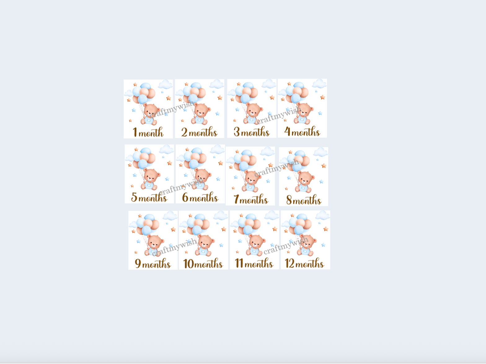 Baby Boy Teddy Bear Theme Monthly Cards  |  Baby Monthly Cards